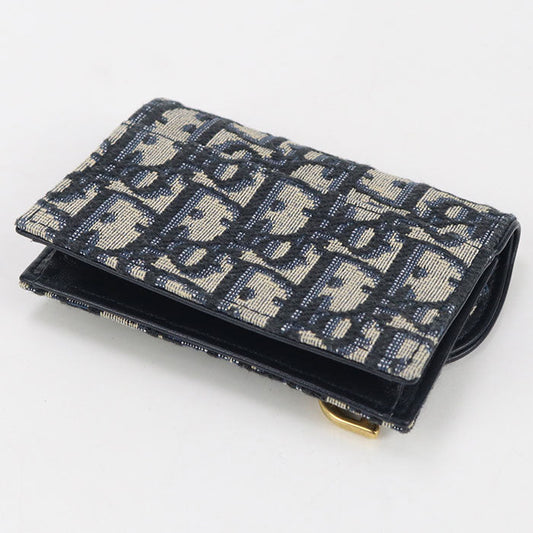 Dior S5611 CTZQ M928 Card Case Saddle Bloom Card Holder Dior Oplique leather, Oplique jacquard canvas Navy Women