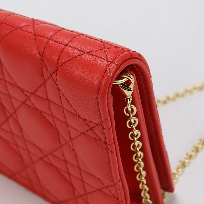 Dior Chain Lady Dior Diagonal shoulder bag Shoulder Bag leather red Women
