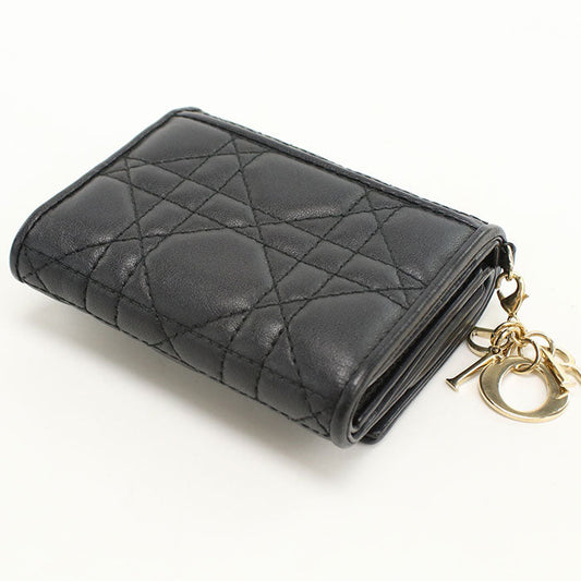 Dior S0181ONMJ_M900 Lotus Lady Dior Three fold wallet lambskin black Women