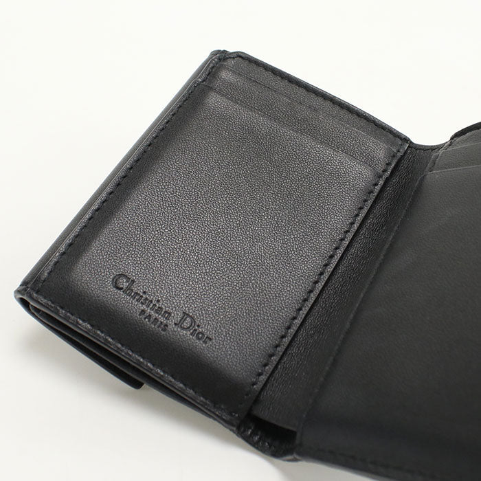 Dior S0181ONMJ_M900 Lotus Lady Dior Three fold wallet lambskin black Women