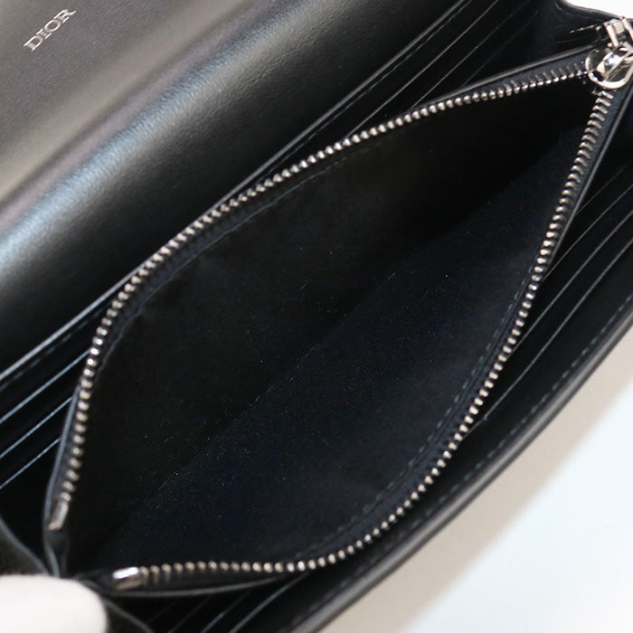 Dior CD94948 Long wallet CD Icon with double fold coin purse Calfskin black mens