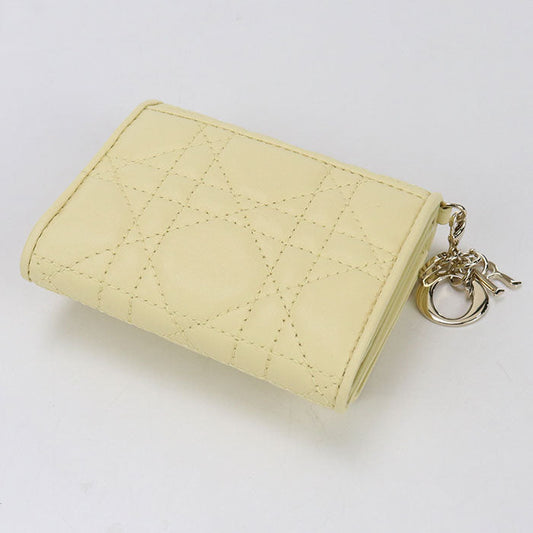 Dior CD95095 Lotus wallet Lady Dior Three fold wallet lambskin yellow Women