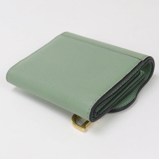 Dior S5652 CCEH Lotus Wallet saddle Three fold wallet leather green Women