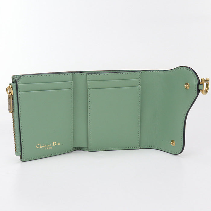 Dior S5652 CCEH Lotus Wallet saddle Three fold wallet leather green Women