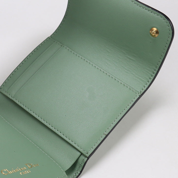 Dior S5652 CCEH Lotus Wallet saddle Three fold wallet leather green Women