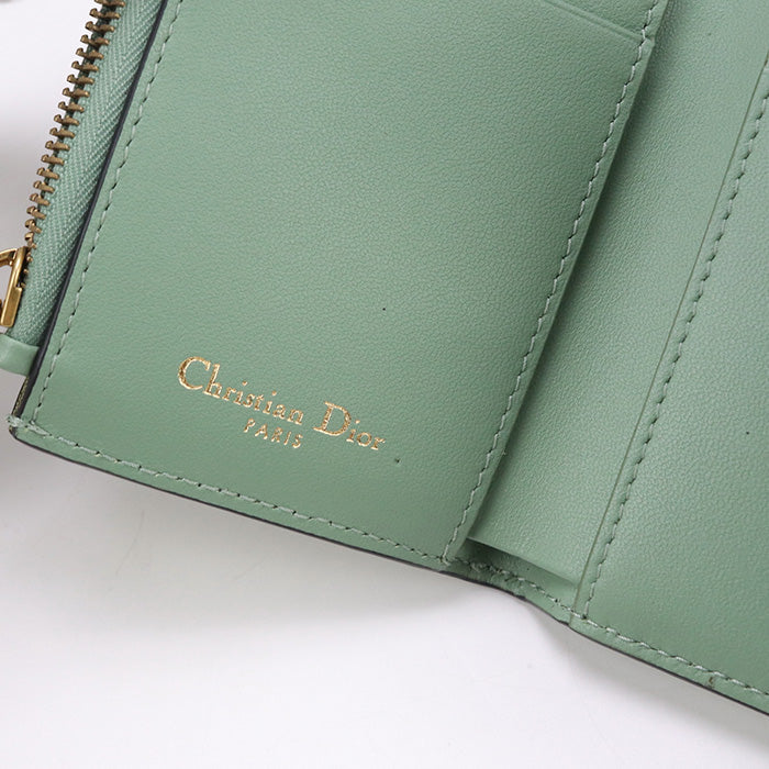 Dior S5652 CCEH Lotus Wallet saddle Three fold wallet leather green Women