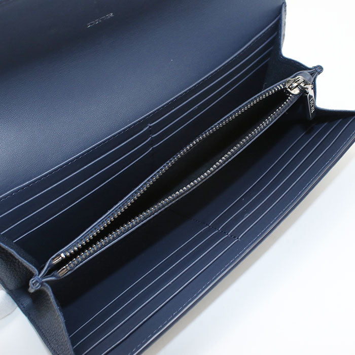 Dior 2ESBC328FGP Long wallet with double fold coin purse Calfskin blue Women