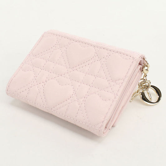 Dior S0181 ONHG Lotus wallet Lady Dior Three fold lambskin pink Women