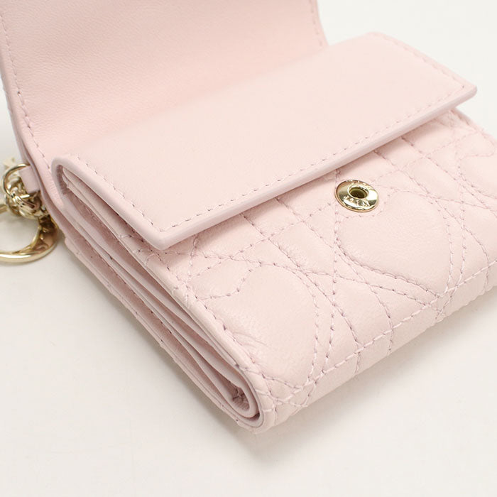 Dior S0181 ONHG Lotus wallet Lady Dior Three fold lambskin pink Women
