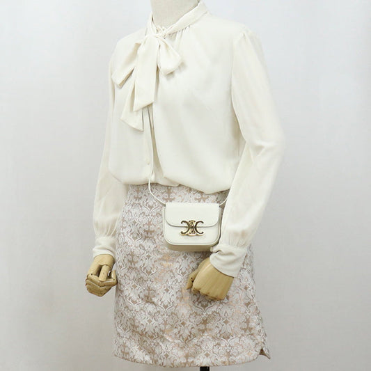 CELINE 10I51 3DPV 08OA mini claude Diagonal Shoulder Bag Calfskin white Women