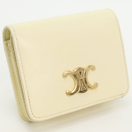 CELINE 10K62 3DPV Bi-fold wallet Triomphe Compact wallet Calfskin,leather yellow Women
