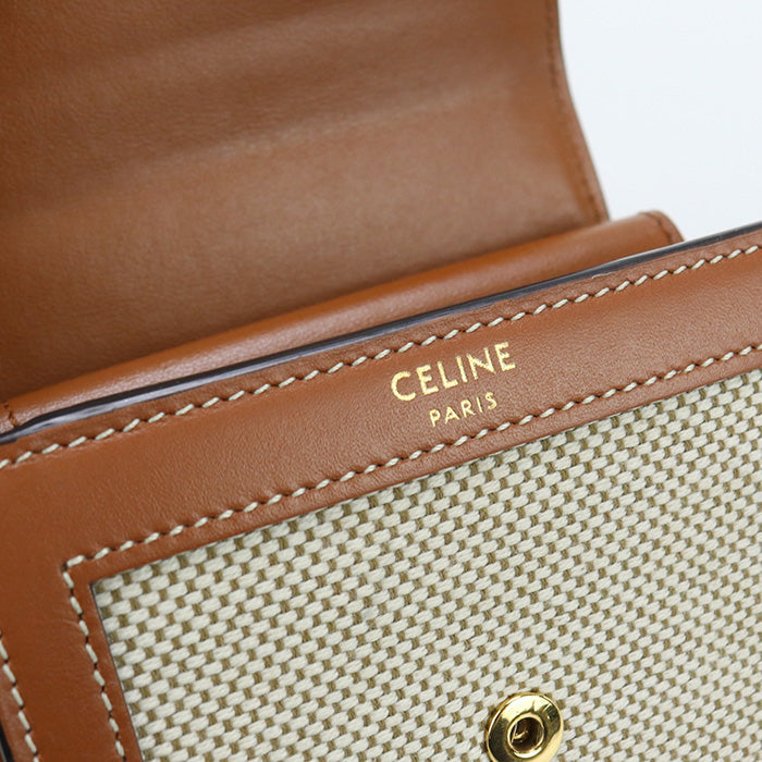 CELINE CE85912 Small flap wallet Triomphe Three fold wallet textile beige Women