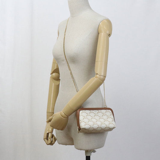 CELINE ChainShoulder Bag Triomphe canvas Diagonal PVC White Women