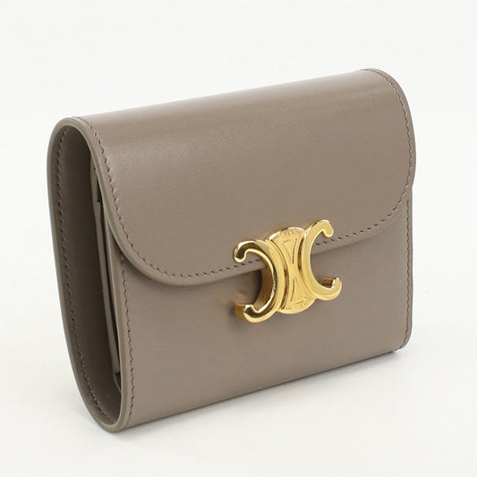 CELINE 10D78 3DPV Small flap Triomphe Three fold wallet Calfskin gray Women