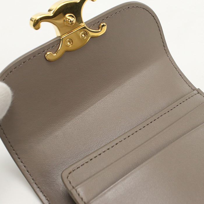 CELINE 10D78 3DPV Small flap Triomphe Three fold wallet Calfskin gray Women