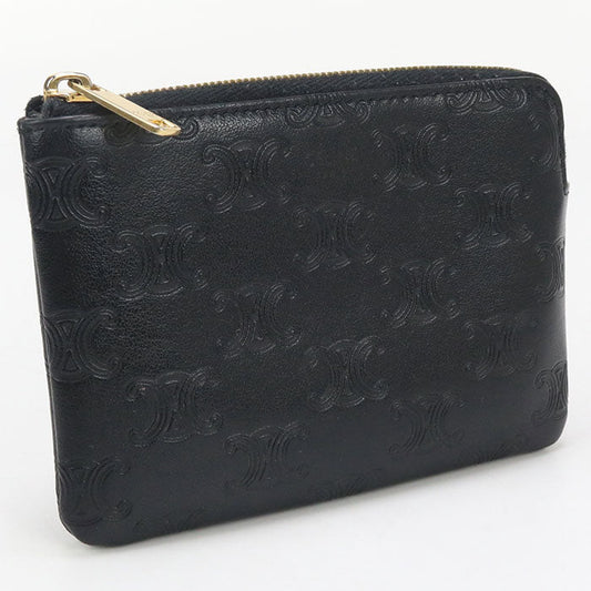 CELINE 10C663BFU 38NO Coin & card pouch Triomphe Calfskin Black Women