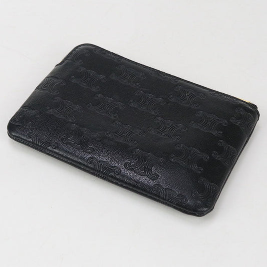 CELINE 10C663BFU 38NO Coin & card pouch Triomphe Calfskin Black Women