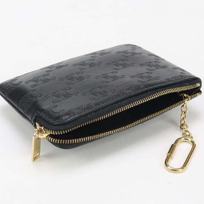 CELINE 10C663BFU 38NO Coin & card pouch Triomphe Calfskin Black Women