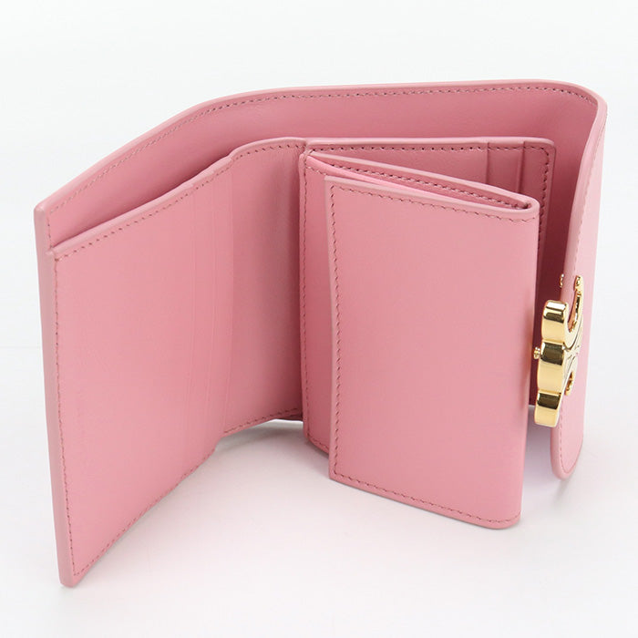 CELINE CE89486 Small flap wallet Triomphe Three fold wallet Calfskin Pink Women