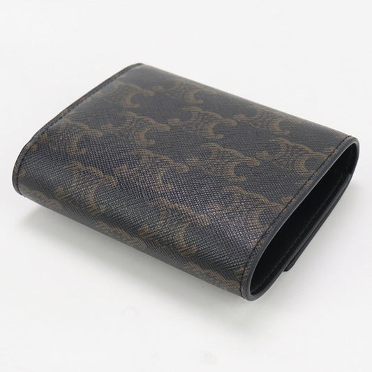 CELINE CE89625 Small trifold wallet Triomphe canvas PVC Black Women