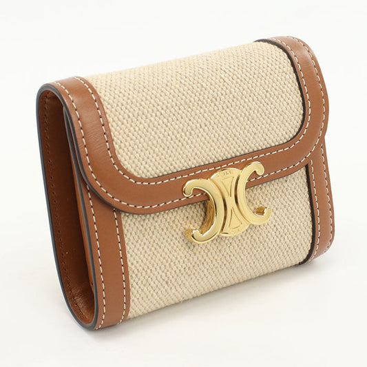 CELINE 10D78 Small flap wallet Triomphe Three fold wallet beige Women