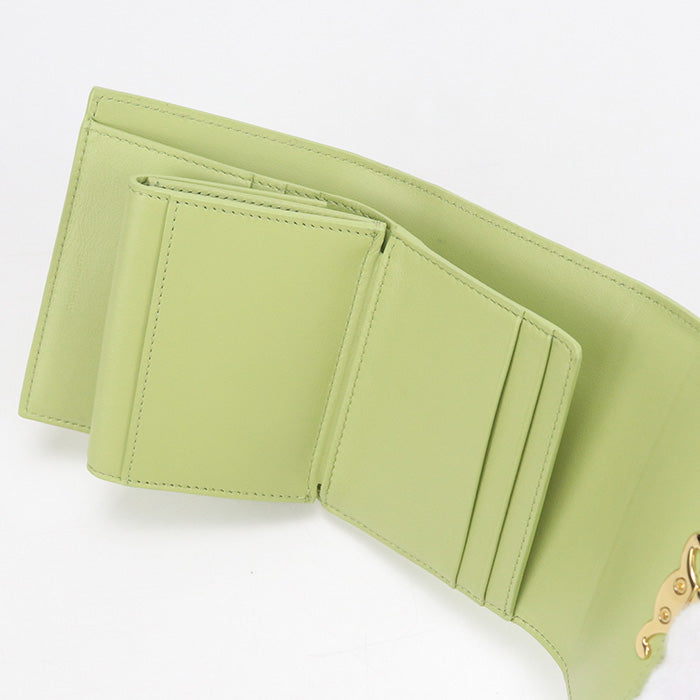 CELINE 10D78 Small flap wallet Triomphe Three fold wallet Calfskin green Women