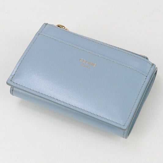 CELINE CE92167 coin pocket Triomphe Three fold wallet Calfskin blue Women