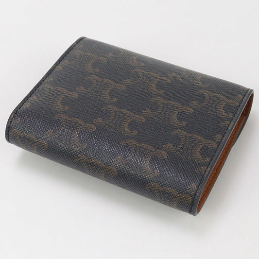 CELINE CE93001 Triomphe canvas Three fold wallet PVC brown Women