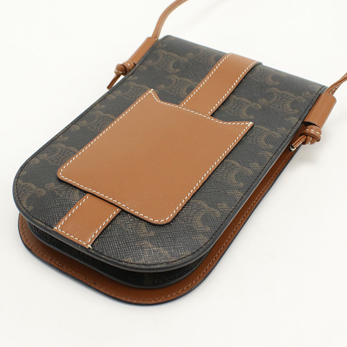 CELINE Mobile pouch Triomphe canvas Diagonal Shoulder Bag brown Women