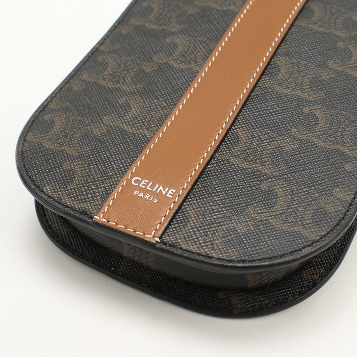CELINE Mobile pouch Triomphe canvas Diagonal Shoulder Bag brown Women