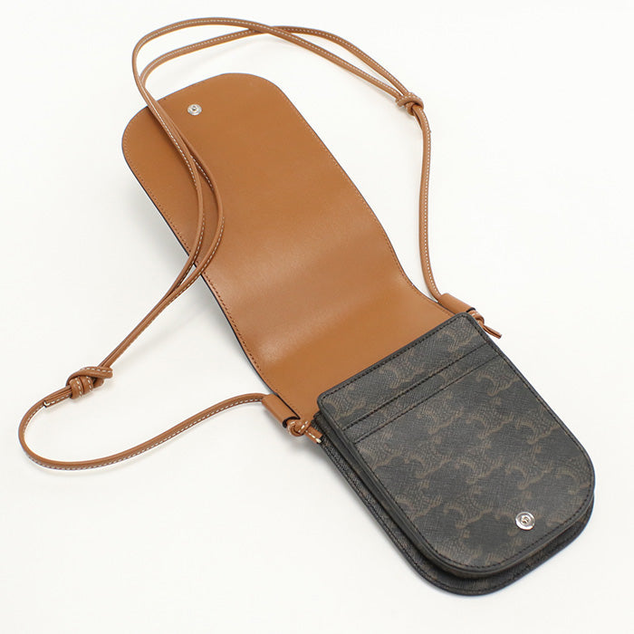 CELINE Mobile pouch Triomphe canvas Diagonal Shoulder Bag brown Women