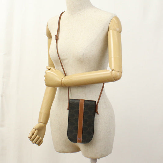 CELINE Mobile pouch Triomphe canvas Diagonal Shoulder Bag brown Women