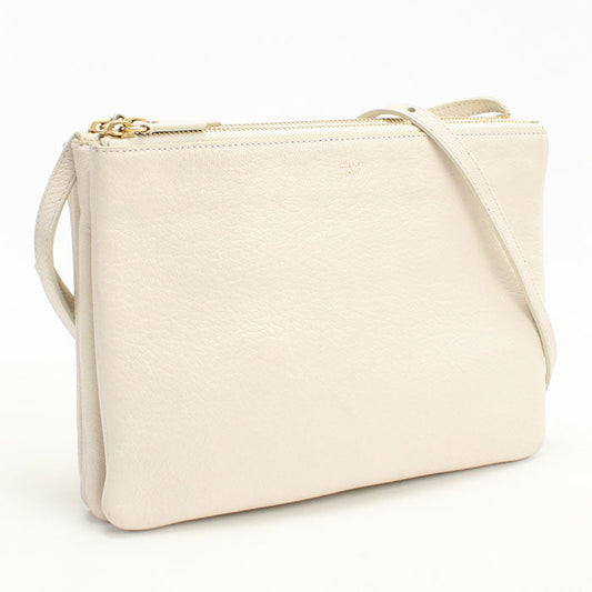CELINE 171453 Shoulder Bag Trio Large Crossbody bag leather off white Women