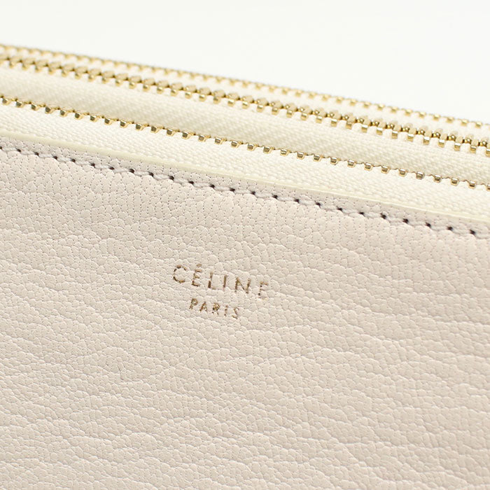 CELINE 171453 Shoulder Bag Trio Large Crossbody bag leather off white Women