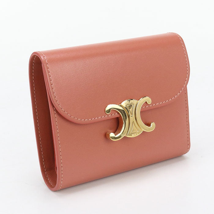 CELINE 10D78 3DPV Small flap Triomphe Three fold wallet Calfskin pink Women