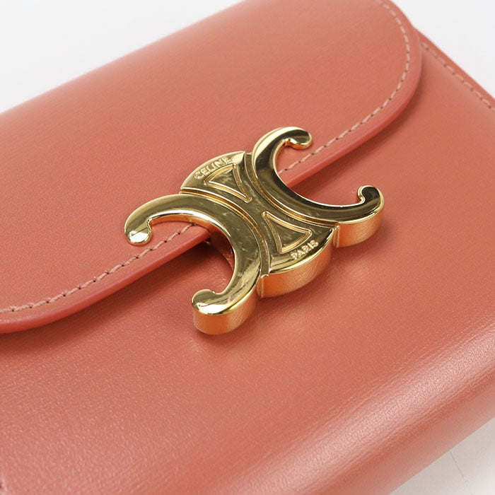 CELINE 10D78 3DPV Small flap Triomphe Three fold wallet Calfskin pink Women