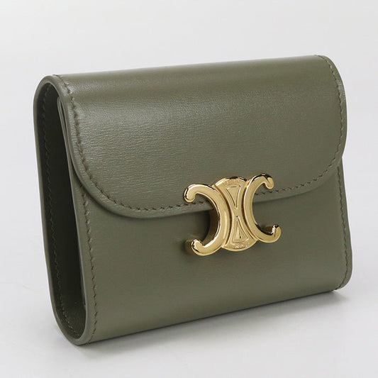 CELINE 10D78 3DPV Small flap Triomphe Three fold wallet Calfskin khaki Women