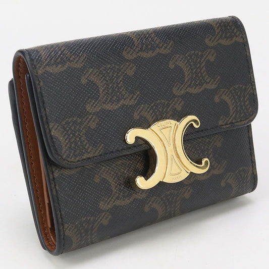 CELINE 10I65 2DS3 04LU Triomphe Three fold wallet PVC/Calf leather brown Women
