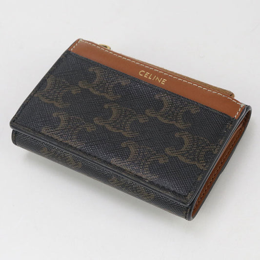 CELINE 10I65 2DS3 04LU Triomphe Three fold wallet PVC/Calf leather brown Women