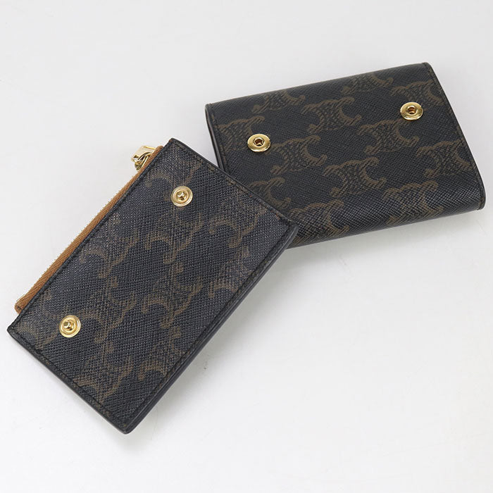 CELINE 10I65 2DS3 04LU Triomphe Three fold wallet PVC/Calf leather brown Women