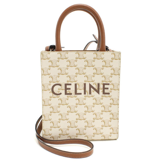 CELINE 19437 2BZK 01BC Handbag Triomphe canvas Mini vertical hippopotamus 2WAY handbag PVC coated canvas,leather beige Women