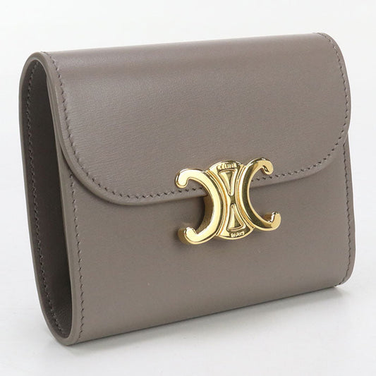 CELINE Small flap wallet Triomphe Three fold wallet Calfskin gray Women