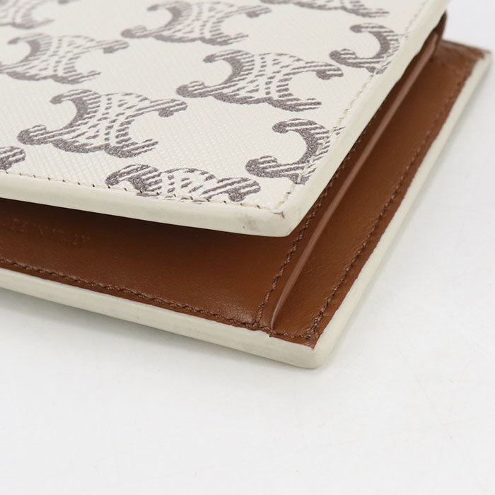 CELINE 10C87 Bifold wallet Triomphe Flap wallet Triomphe canvas,leather white mens