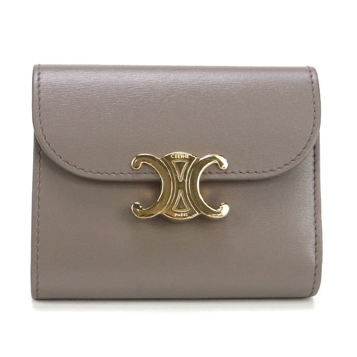 CELINE 10D78 3DPV Tri-fold wallet Triomphe Small flap wallet Calfskin gray Women