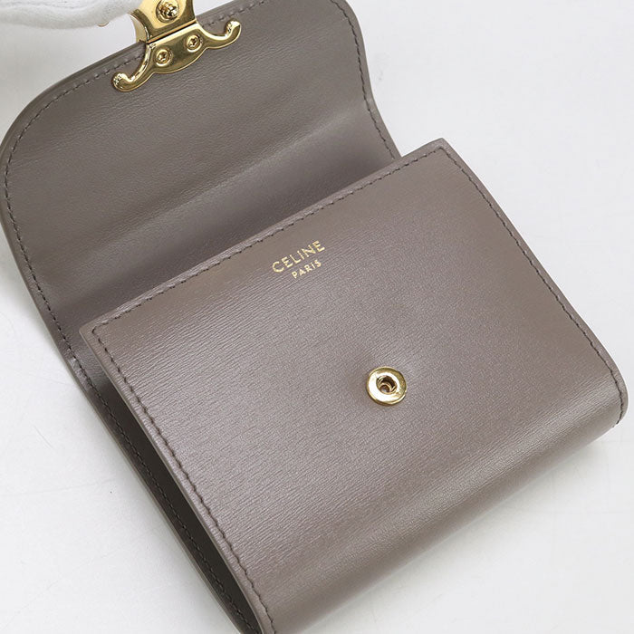 CELINE 10D78 3DPV Tri-fold wallet Triomphe Small flap wallet Calfskin gray Women