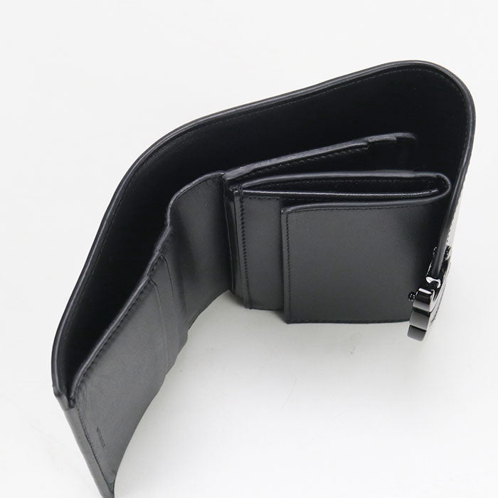 CELINE 10D78 3DPV Tri-fold wallet Triomphe Small flap wallet Calfskin black Women