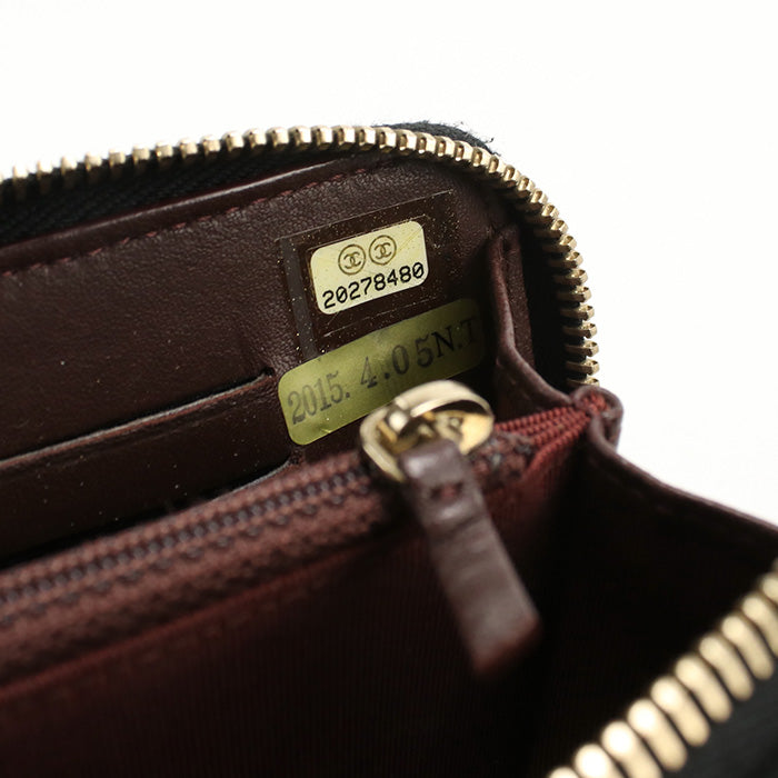 CHANEL Round W Zip Wallet PurseZip Around lambskin black Women
