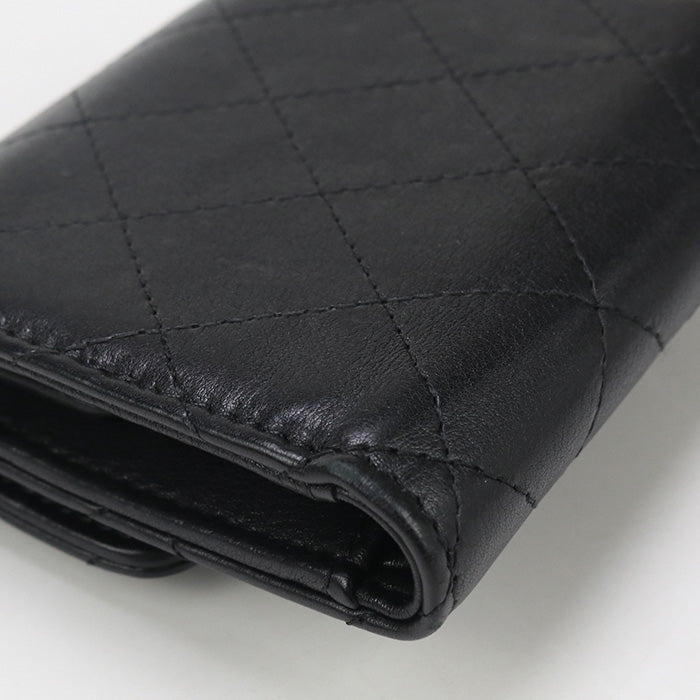 CHANEL 28592471 Small Matrasse Three fold wallet lambskin black Women