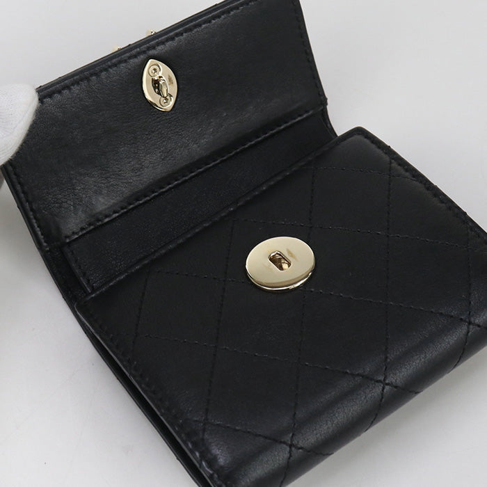 CHANEL 28592471 Small Matrasse Three fold wallet lambskin black Women