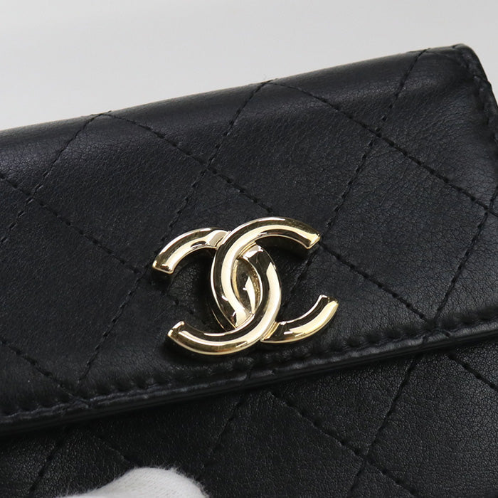 CHANEL 28592471 Small Matrasse Three fold wallet lambskin black Women